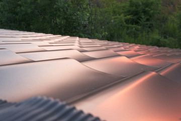 beautiful metal roof in the sun at sunset