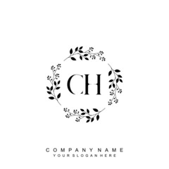 letter CH surrounded by beautiful and elegant flowers and leaves. Wedding monogram logo template. Fashion Logo template Vectors,
