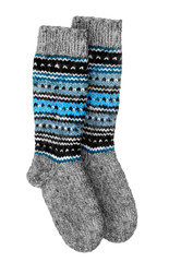 knit socks of rough wool on an isolated white background