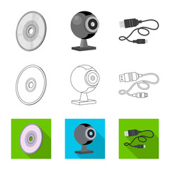 Vector illustration of laptop and device sign. Collection of laptop and server vector icon for stock.