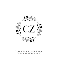 letter CZ surrounded by beautiful and elegant flowers and leaves. Wedding monogram logo template. Fashion Logo template Vectors,