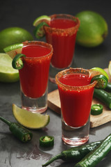 Shots with sangrita - traditional Mexican cocktail	
