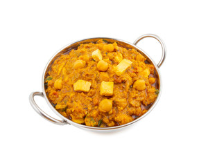 North Indian Healthy Cuisine Chole Paneer or Chole Paneer Curry Made From Boiled Chickpea with Cottage Cheese and Spices