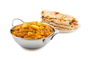 North Indian Healthy Cuisine Chole Paneer or Chole Paneer Curry Served with Tandoori Roti, Made From Boiled Chickpea with Cottage Cheese and Spices