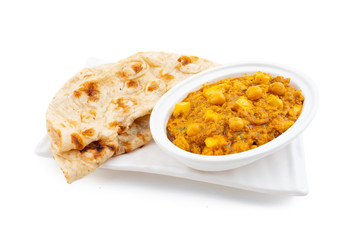 North Indian Healthy Cuisine Chole Paneer or Chole Paneer Curry Served with Tandoori Roti, Made From Boiled Chickpea with Cottage Cheese and Spices