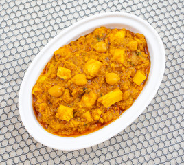 North Indian Healthy Cuisine Chole Paneer or Chole Paneer Curry Made From Boiled Chickpea with Cottage Cheese and Spices