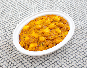 North Indian Healthy Cuisine Chole Paneer or Chole Paneer Curry Made From Boiled Chickpea with Cottage Cheese and Spices