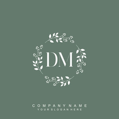 letter DM surrounded by beautiful and elegant flowers and leaves. Wedding monogram logo template. Fashion Logo template Vectors,