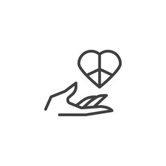 Love peace day line icon. linear style sign for mobile concept and web design. Hand with peace heart outline vector icon. Symbol, logo illustration. Vector graphics