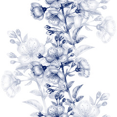 Vektornahtloses Muster mit Kirschblüte. © marinavorona