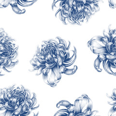 Vektornahtloses Blumenmuster mit Chrysanthemenblumen. © marinavorona