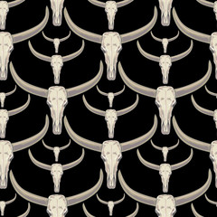 Fototapeta na wymiar Vector seamless pattern with sculls of the buffalo.