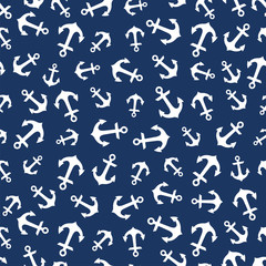 Seamless pattern with white anchors and blue background