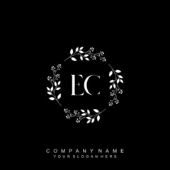 Naklejka premium letter EC surrounded by beautiful and elegant flowers and leaves. Wedding monogram logo template. Fashion Logo template Vectors,