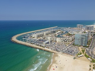 Naklejka premium Aerial view of the Herzliya marina in Israel