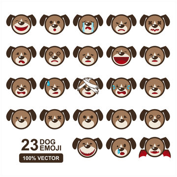 Dog Head Cartoon Emoji Vector Set of 23