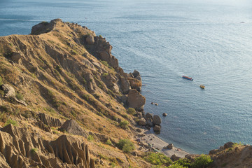 Quaint rocky cliffs and sea views. Beautiful views of Crimea. Black Sea