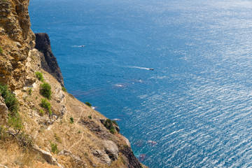 Fototapeta na wymiar Quaint rocky cliffs and sea views. Beautiful views of Crimea. Black Sea
