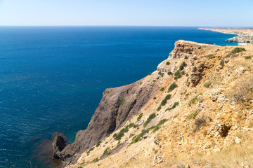 Fototapeta na wymiar Quaint rocky cliffs and sea views. Beautiful views of Crimea. Black Sea