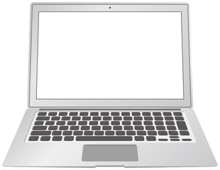 開いているノートパソコンのイメージイラスト（白画面）