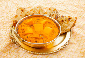 Indian Popular Vegetarian Cuisine Cheese Butter Masala Also Know as Cheese Cottage Curry or Paneer Butter Masala Served With Tandoori Roti