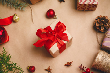 Getting ready for christmas, wrapping gifts and making decorations