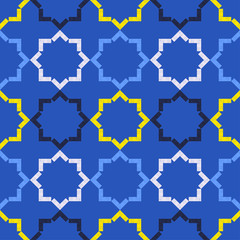 Octagonal star. Ethnic boho seamless pattern. Lace. Embroidery on fabric. Patchwork texture. Weaving. Traditional ornament. Tribal pattern. Folk motif. Can be used for wallpaper, textile, wrapping, we