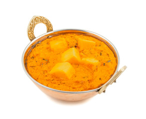 Indian Popular Vegetarian Cuisine Cheese Butter Masala Also Know as Cheese Cottage Curry or Paneer Butter Masala on Isolated White Background