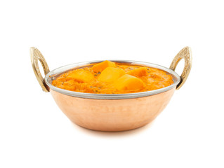 Indian Popular Vegetarian Cuisine Cheese Butter Masala Also Know as Cheese Cottage Curry or Paneer Butter Masala on Isolated White Background