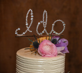 wedding cake I do topper with fresh cut flowers