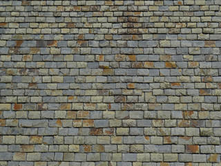 Obraz premium Brown gray old tiles roofs with color variations on a utility roof. Some textures and shades of the material viewable on this old slate roof. Slate material