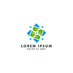 Eco leaf abstract flower logo design - vector