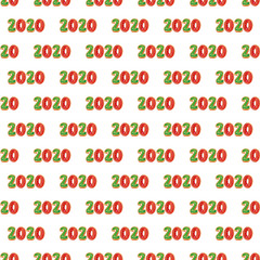 Seamless pattern with new year 2020 and Christmas. White background numbers. Watercolor illustration. Christmas background for paper, textiles. fabric, packaging,