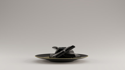 Black and Gold Saucer with Luxury Black ink Chocolate 3d illustration 3d render