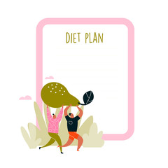 Diet plan. Healthy lifestyle banner. Vector illustration of man with huge pear.
