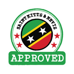 Vector Stamp of Approved logo with Saint Kitts and Nevis Flag in the round shape on the center.