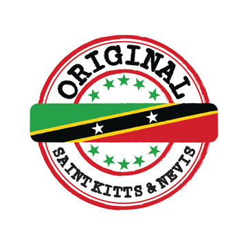 Vector Stamp of Original logo with text Saint Kitts and Nevis and Tying in the middle with nation Flag.