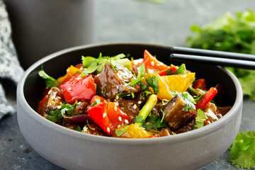 Chinese vegetables in sweet and sour sauce. Selective focus