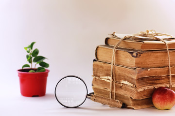 A stack of old vintage books