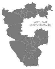 Wards map of North East Derbyshire district in East Midlands England UK gray