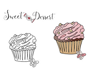 Vector isolated dessert with candy on the white background