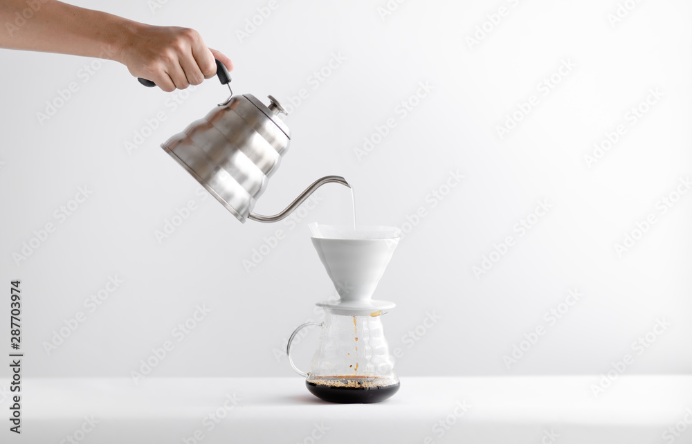 Sticker drip coffee,drip kettle,black coffee make a coffee white scene