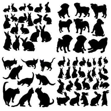 set of animal icons in the circle, cat, dog, rabbit