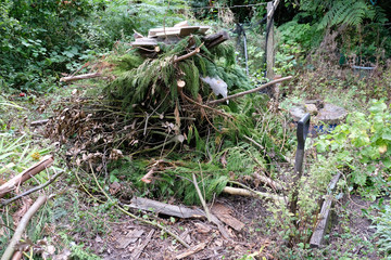 Garden waste piled up ready to burn