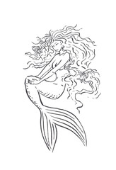 Mermaid brushing her hair