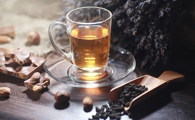 Brewed tea on a serving table