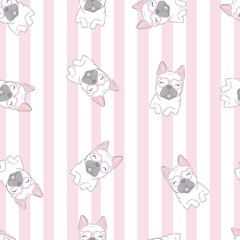 Vector seamless pattern with cute cartoon dog puppies. Can be used as a background, wallpaper, fabric and for other design.French Bulldog pattern