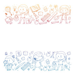 Back to school vector pattern. Education icons for children.