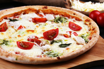 vegetarian italian Pizza with tomatoes, mozzarella cheese  and basil. Delicious italian pizza