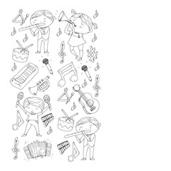 Music background for patterns. Vector illustration with musical instruments.